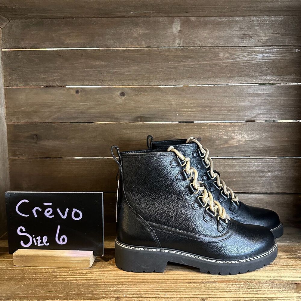 New Womens Crevo Canary Black Leather Casual Comfort Combat Boots Booties Size 6